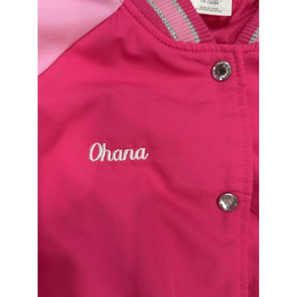 Disney Minnie Mouse Bomber Jacket Pink Girls‎ 7/8 Ohana "Family" Embroidered - Picture 5 of 15